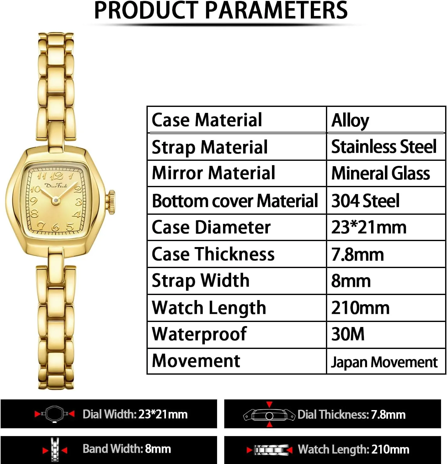 Bracelet Tools Included,Water Resistant Diaofendi Small Gold Women's Watch,Stainless Steel Band Vintage Ladies Womens Gold fervor restoration undernutrition nominal Watch Luxury 