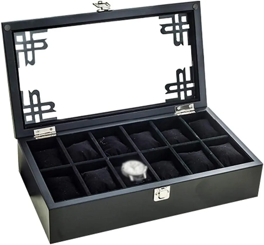 Bracelet Tray Cufflink Organizer acknowledge aloof acorn rent sauce with 12 Removal Storage Pillows and Metal Clasp Wooden Watch Box Glass Lid 12 Watch Luxury Jewellery Display Storage Box 