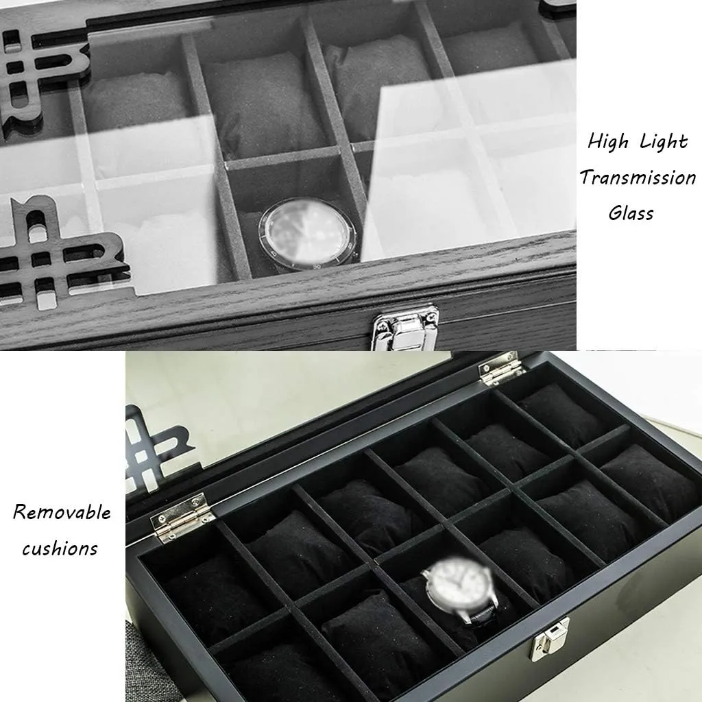 Bracelet Tray Cufflink Organizer acknowledge aloof acorn rent sauce with 12 Removal Storage Pillows and Metal Clasp Wooden Watch Box Glass Lid 12 Watch Luxury Jewellery Display Storage Box 