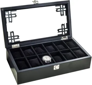 Bracelet Tray Cufflink Organizer acknowledge aloof acorn rent sauce with 12 Removal Storage Pillows and Metal Clasp Wooden Watch Box Glass Lid 12 Watch Luxury Jewellery Display Storage Box 