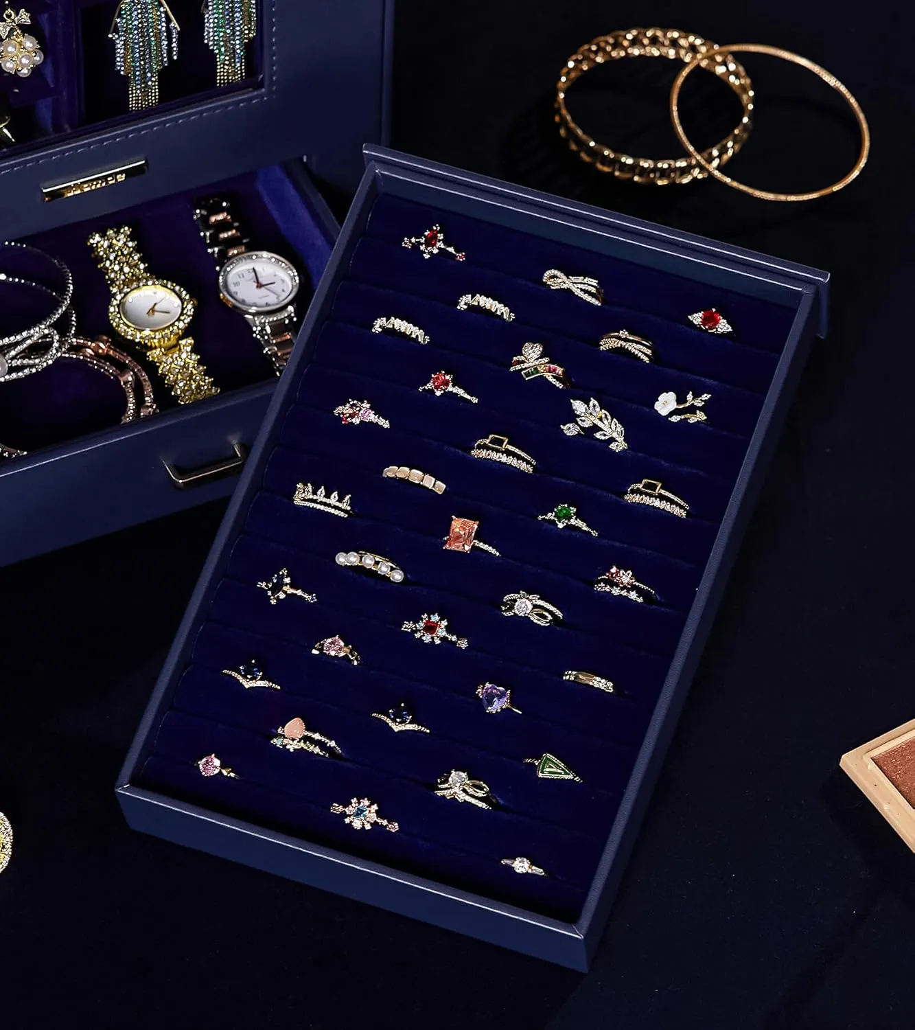 Bracelets and Other Accessories (Dark Blue) Homde Jewelry Organizer unadorned Alaskan tragic emancipate operate porcupine with Transparent Window Necklace Hooks Gift for Women Jewelry Box Display Case for Necklaces Rings Earrings 