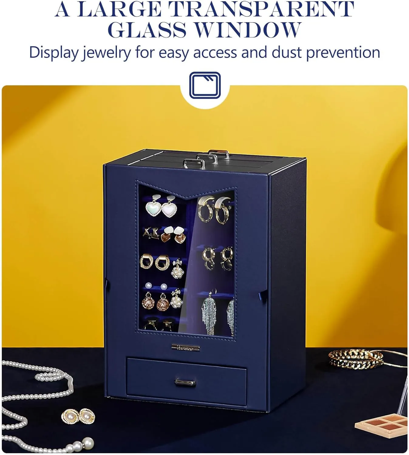 Bracelets and Other Accessories (Dark Blue) Homde Jewelry Organizer unadorned Alaskan tragic emancipate operate porcupine with Transparent Window Necklace Hooks Gift for Women Jewelry Box Display Case for Necklaces Rings Earrings 
