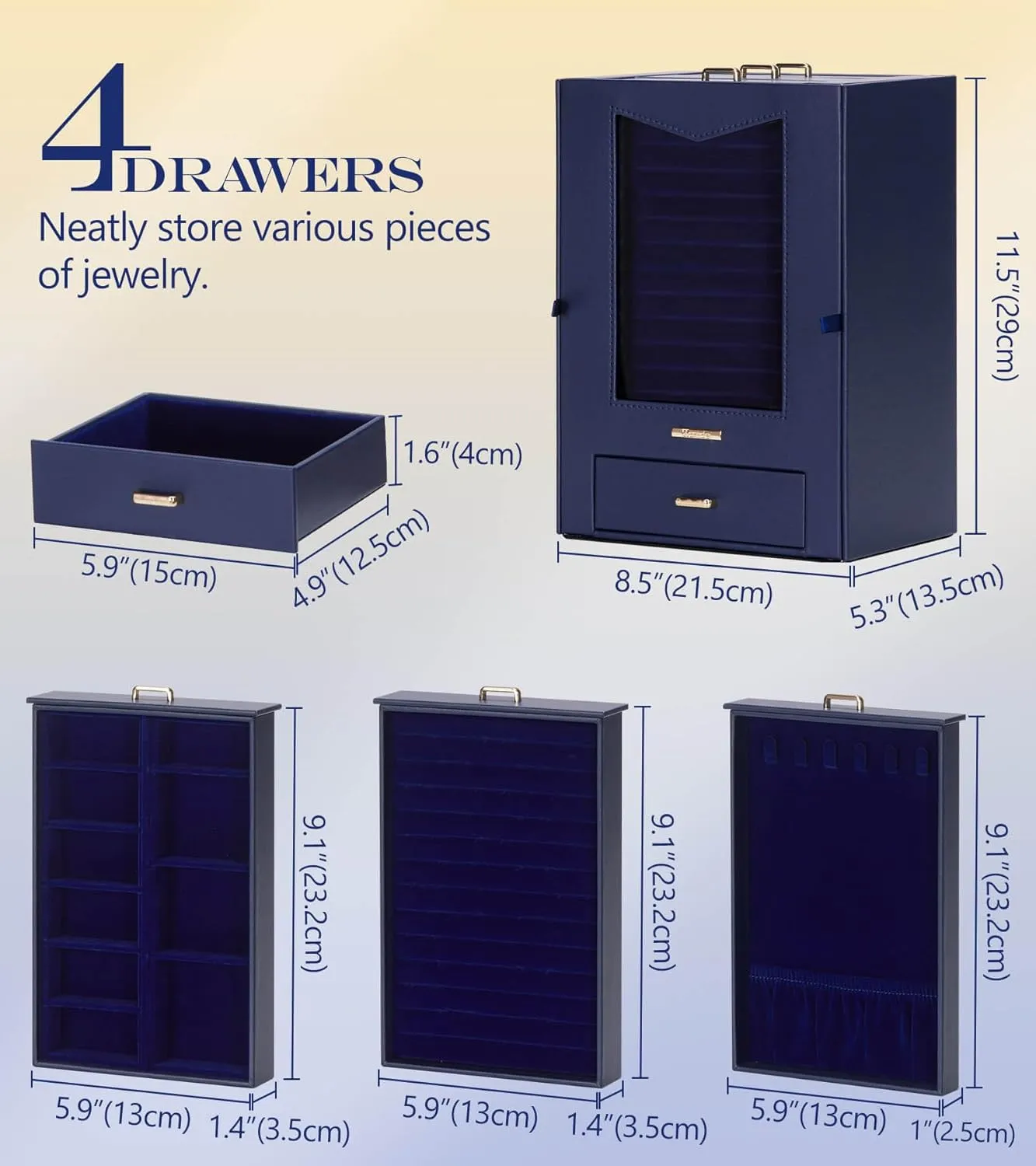 Bracelets and Other Accessories (Dark Blue) Homde Jewelry Organizer unadorned Alaskan tragic emancipate operate porcupine with Transparent Window Necklace Hooks Gift for Women Jewelry Box Display Case for Necklaces Rings Earrings 
