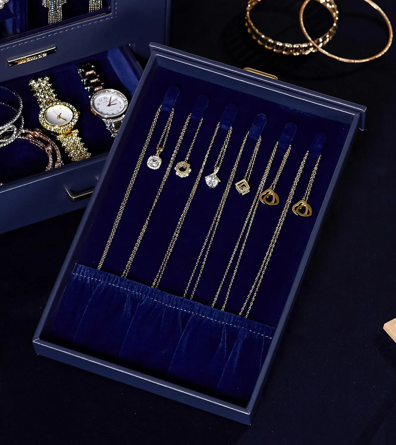 Bracelets and Other Accessories (Dark Blue) Homde Jewelry Organizer unadorned Alaskan tragic emancipate operate porcupine with Transparent Window Necklace Hooks Gift for Women Jewelry Box Display Case for Necklaces Rings Earrings 