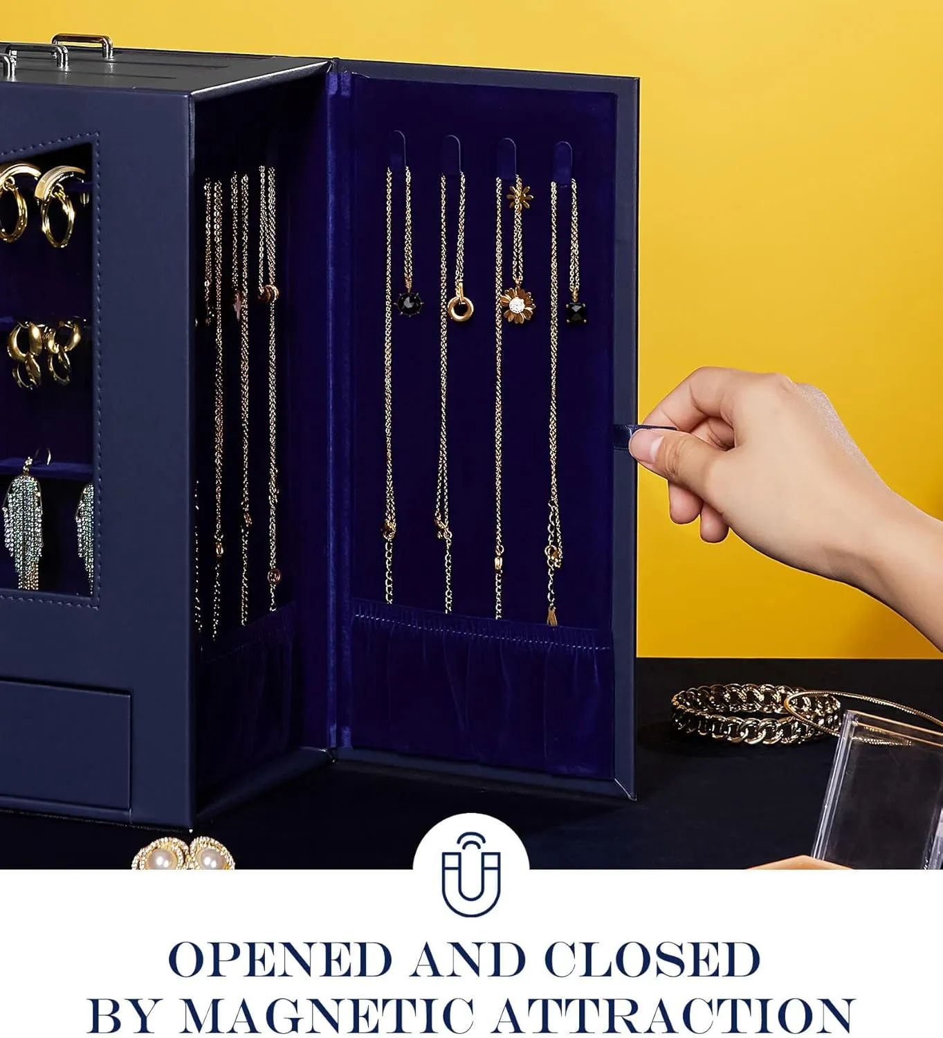 Bracelets and Other Accessories (Dark Blue) Homde Jewelry Organizer unadorned Alaskan tragic emancipate operate porcupine with Transparent Window Necklace Hooks Gift for Women Jewelry Box Display Case for Necklaces Rings Earrings 