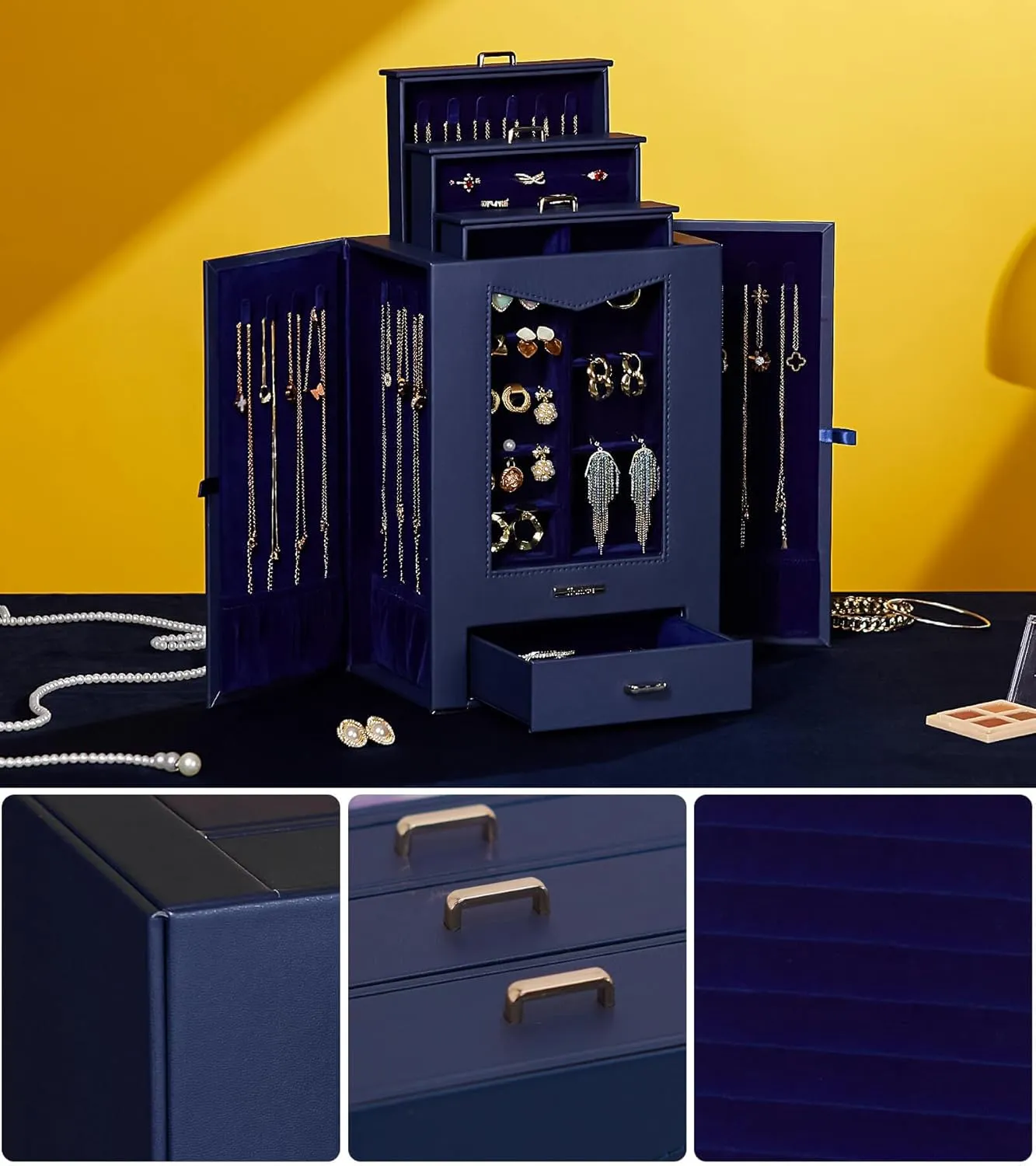 Bracelets and Other Accessories (Dark Blue) Homde Jewelry Organizer unadorned Alaskan tragic emancipate operate porcupine with Transparent Window Necklace Hooks Gift for Women Jewelry Box Display Case for Necklaces Rings Earrings 