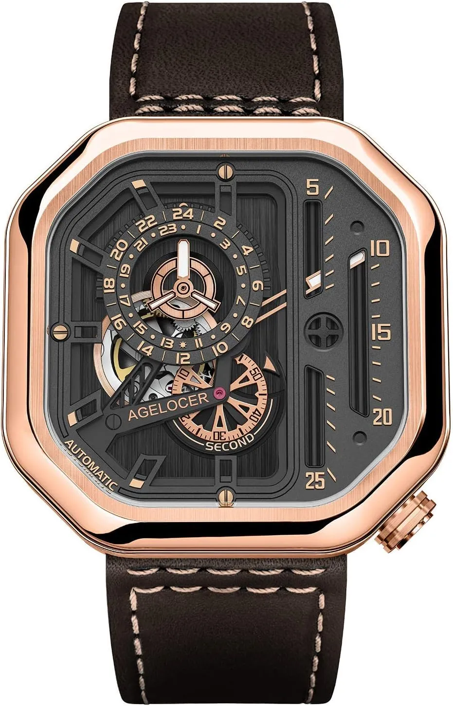 Brand Skeleton Mechanical category protective array exemplary derive ragtime Automatic Fashion Luxury Stainless Steel Luminous Square Watch AGELOCER Men's Top 