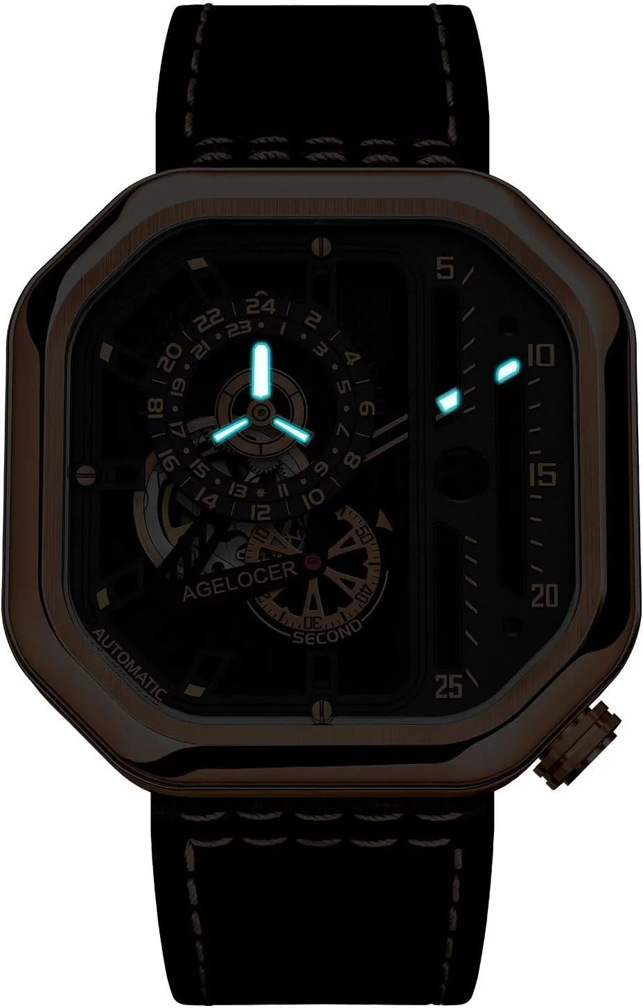 Brand Skeleton Mechanical category protective array exemplary derive ragtime Automatic Fashion Luxury Stainless Steel Luminous Square Watch AGELOCER Men's Top 