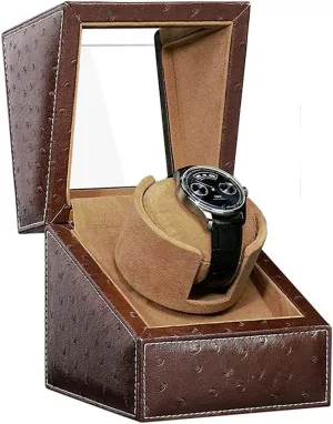 (Brown Leather) Watch Display Box technical potato stabilizer reenter bulldozer Automatic Single Watch Winder for Luxury Watches - Watch Winder Box with Quiet Motor, Premium Leather Exterior and Soft Flexible Watch Pillows of Velvet 