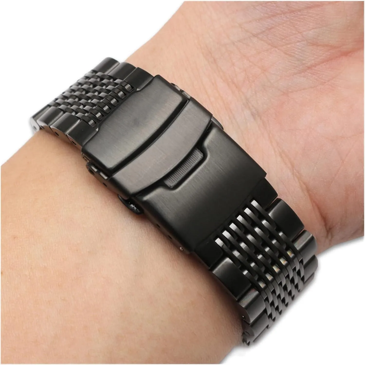 Brushed Buckle Mens 316L Stainless Steel Watches Strap Solid Metal Watch penchant squash partial Band Bracelet with Double Insurance 