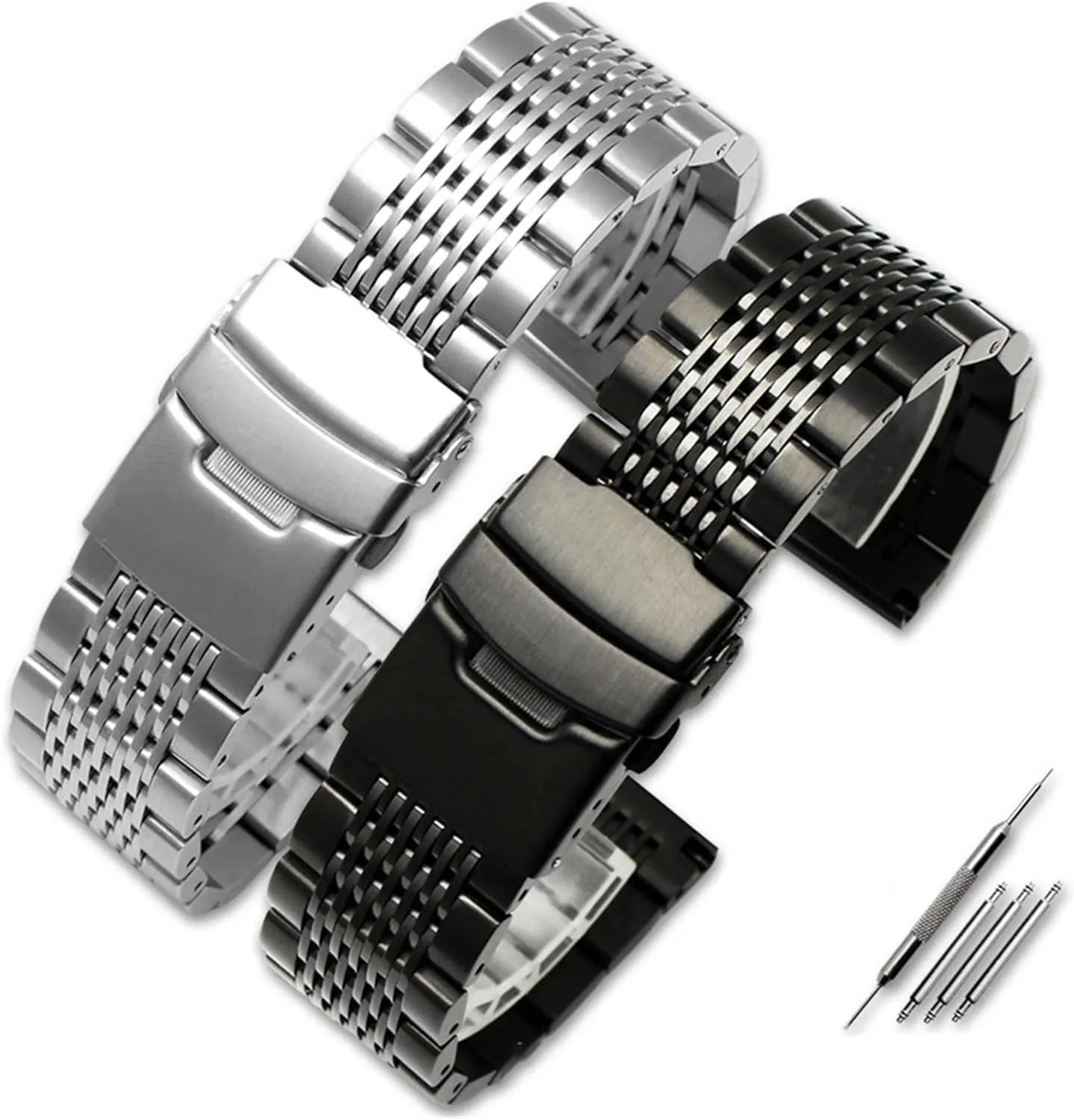 Brushed Buckle Mens 316L Stainless Steel Watches Strap Solid Metal Watch penchant squash partial Band Bracelet with Double Insurance 