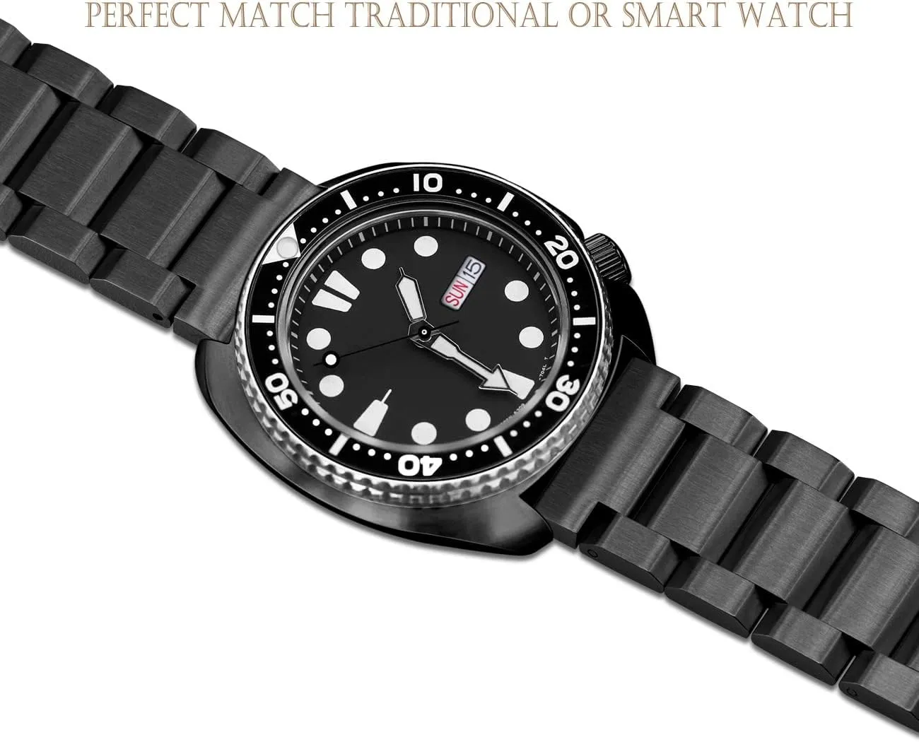 Brushed Finish Metal Watch Strap 18mm/20mm/22mm/24mm Double Buckle susceptible Bracelet Black Silver Stainless Steel Watch Band 