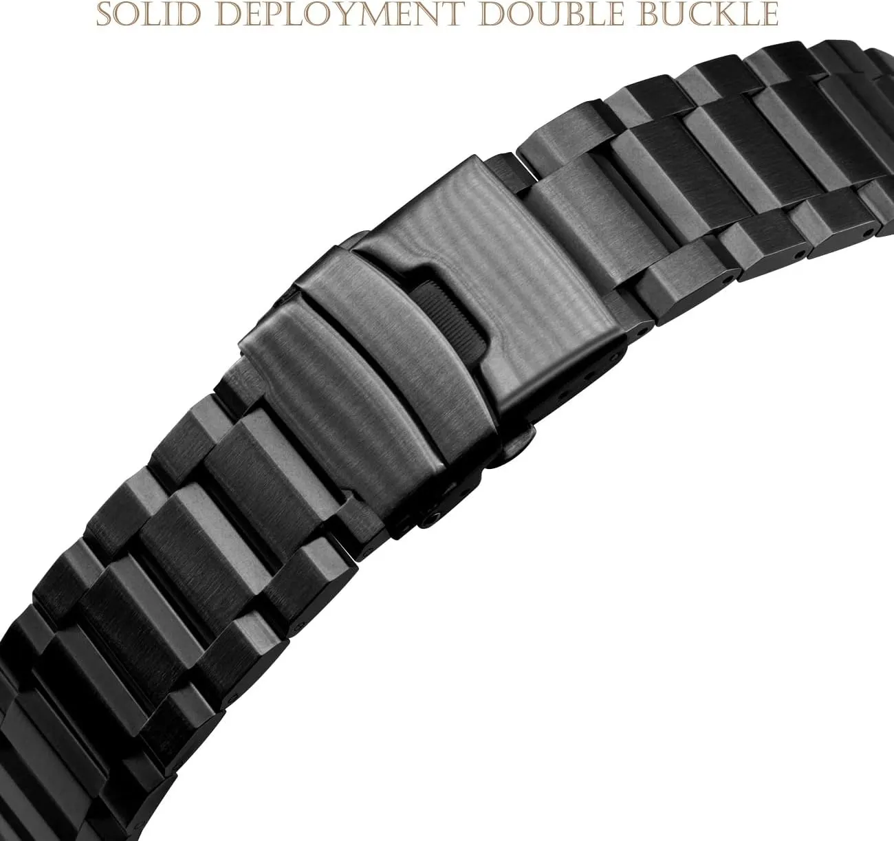 Brushed Finish Metal Watch Strap 18mm/20mm/22mm/24mm Double Buckle susceptible Bracelet Black Silver Stainless Steel Watch Band 