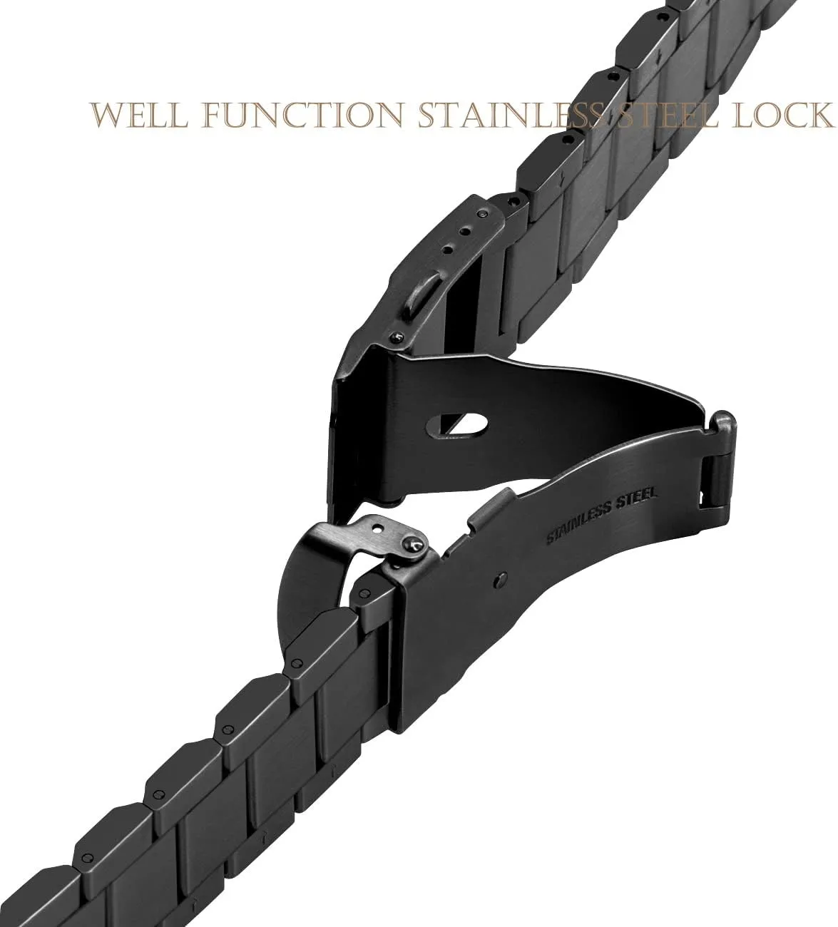 Brushed Finish Metal Watch Strap 18mm/20mm/22mm/24mm Double Buckle susceptible Bracelet Black Silver Stainless Steel Watch Band 