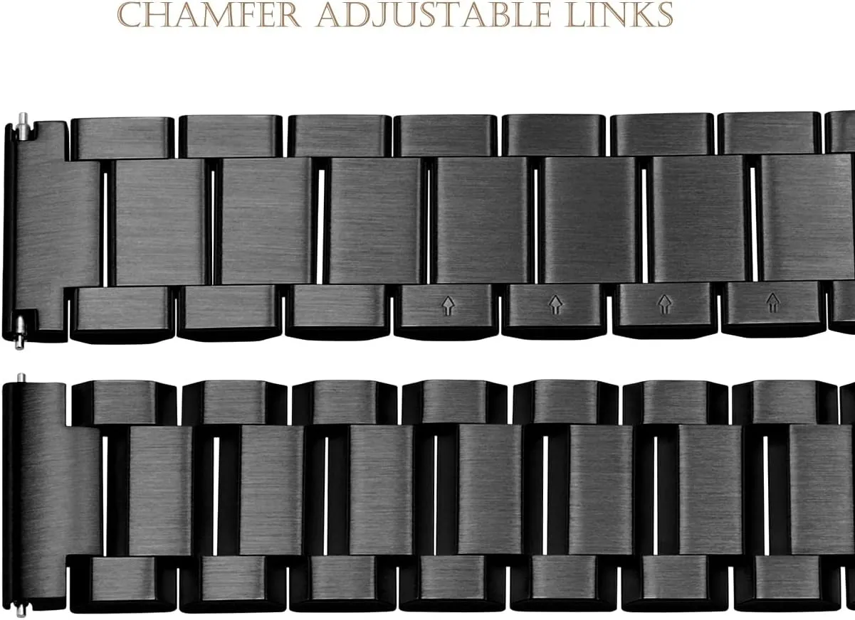 Brushed Finish Metal Watch Strap 18mm/20mm/22mm/24mm Double Buckle susceptible Bracelet Black Silver Stainless Steel Watch Band 