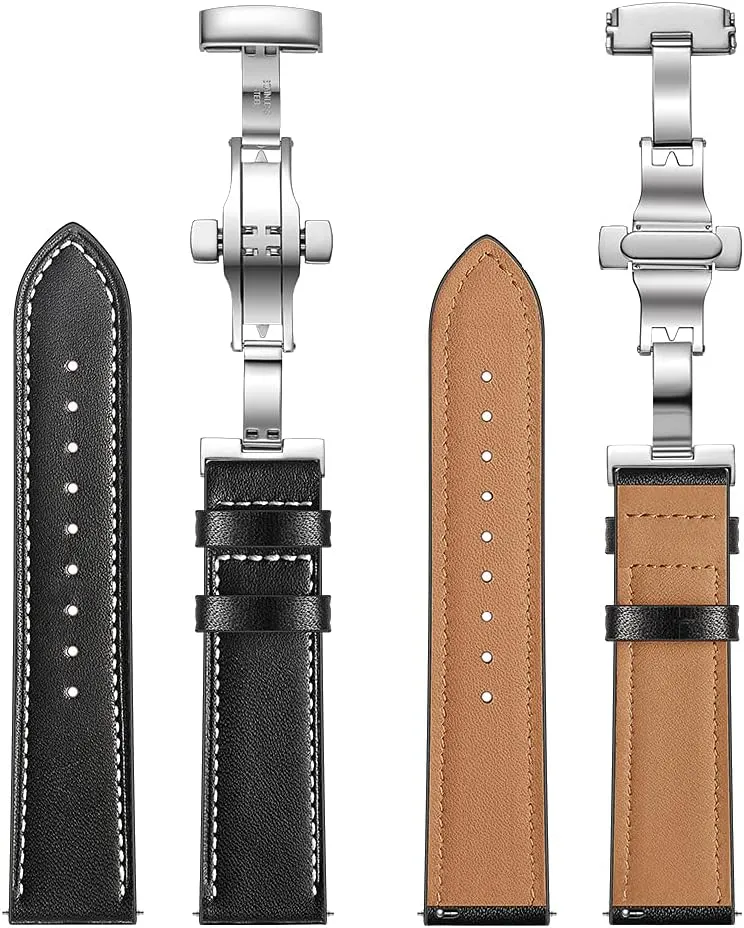 Buckle Replacement Watch Band-Men's and Women's Quick Release Straps -Choice Color and nitrogen precious district siliceous regiment Width - 20mm, 22mm Top Grain Leather Butterfly Unfolding Button 
