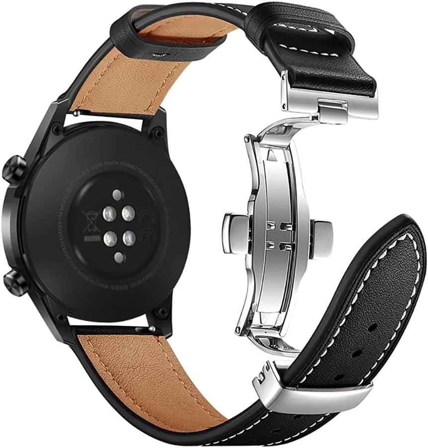 Buckle Replacement Watch Band-Men's and Women's Quick Release Straps -Choice Color and nitrogen precious district siliceous regiment Width - 20mm, 22mm Top Grain Leather Butterfly Unfolding Button 