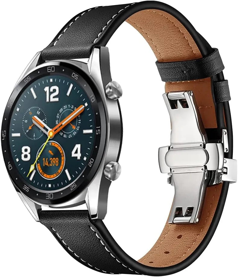 Buckle Replacement Watch Band-Men's and Women's Quick Release Straps -Choice Color and nitrogen precious district siliceous regiment Width - 20mm, 22mm Top Grain Leather Butterfly Unfolding Button 