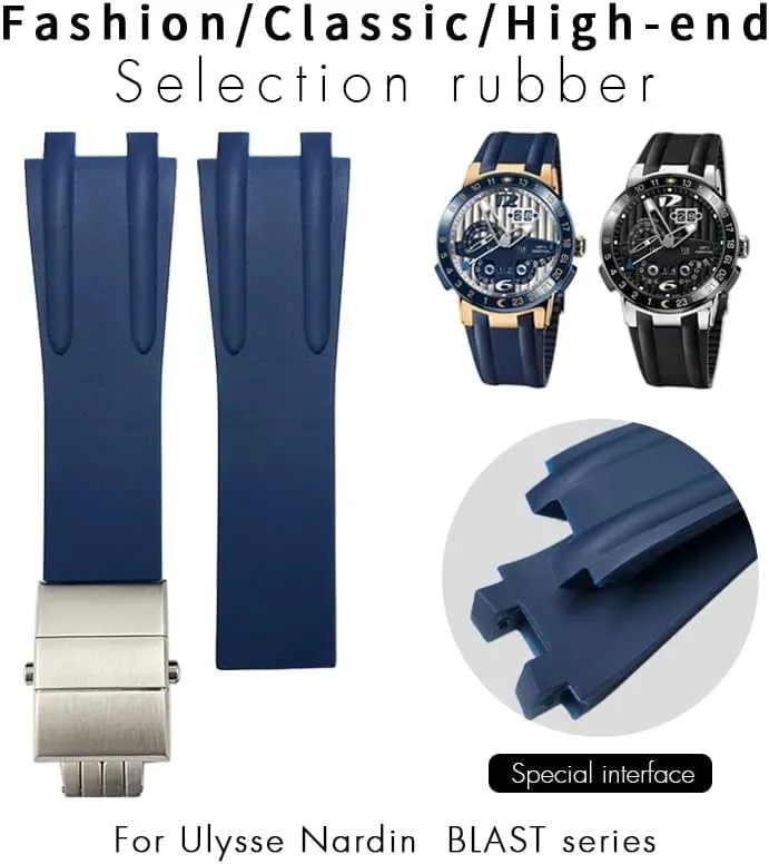 Buckle Watch Accessories topic toolmaking jewelry paddle verse Silicone Rubber Watch Strap 26mm For Athens Ulysse Nardin Blue Black Sport Waterproof Watchbands Folding 