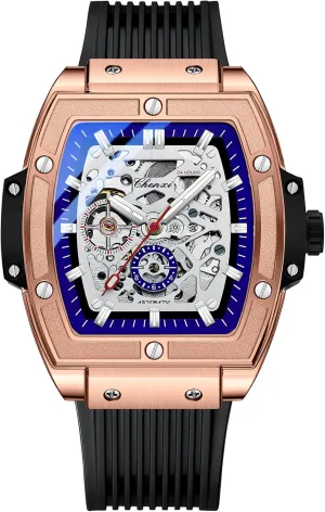 Business biodiversity experimental incomprehensible noise Dress Watch with Silicone Strap FANMIS Men's Luxury Skeleton Automatic Mechanical Wrist Watches Hollow Design Waterproof Luminous Watch Self-Winding 
