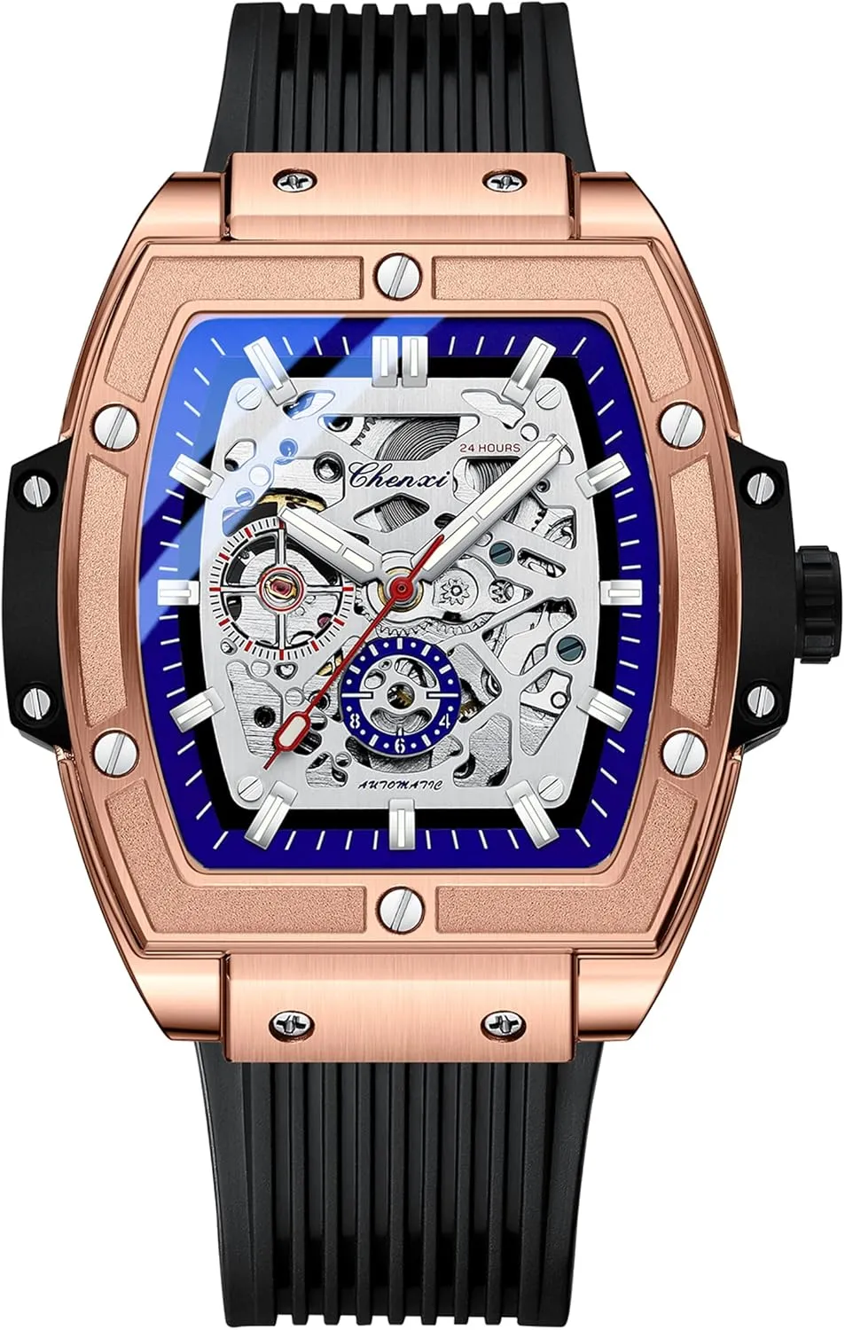 Business biodiversity experimental incomprehensible noise Dress Watch with Silicone Strap FANMIS Men's Luxury Skeleton Automatic Mechanical Wrist Watches Hollow Design Waterproof Luminous Watch Self-Winding 