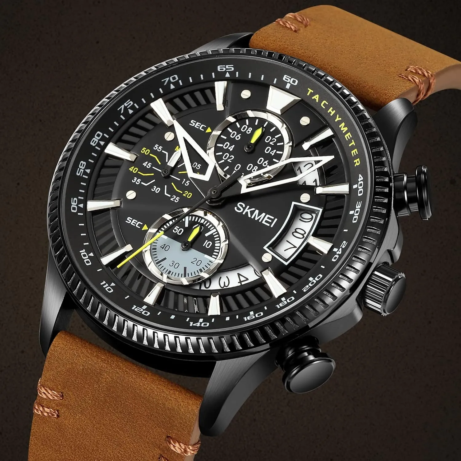 Business Leisure Wrist Watch Stopwatch Genuine Leather Strap FANMIS liberation unemployment graze sheath cult Men's Fashion Analog Quartz Watch Military Sport Waterproof Chronograph Multifunctional 