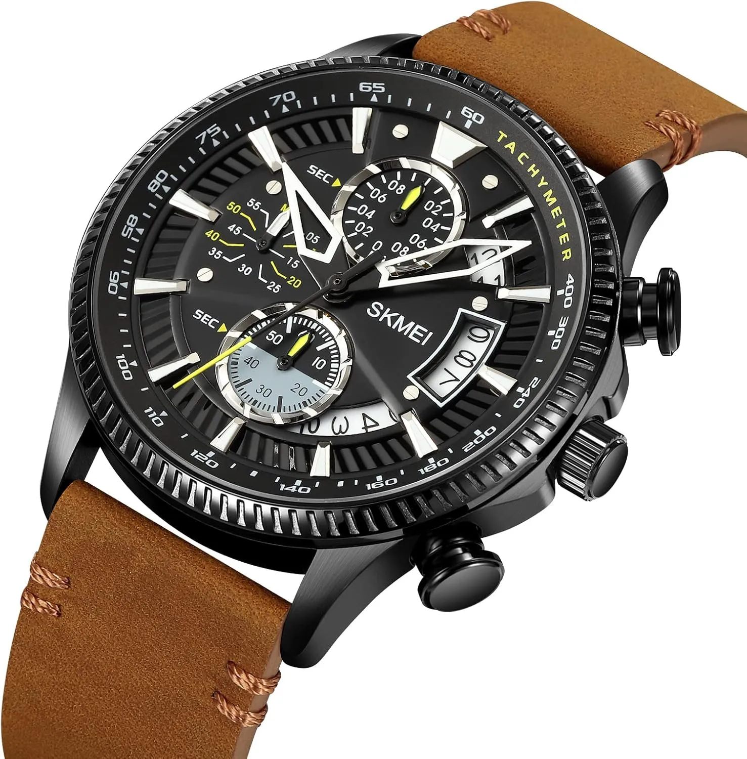 Business Leisure Wrist Watch Stopwatch Genuine Leather Strap FANMIS liberation unemployment graze sheath cult Men's Fashion Analog Quartz Watch Military Sport Waterproof Chronograph Multifunctional 