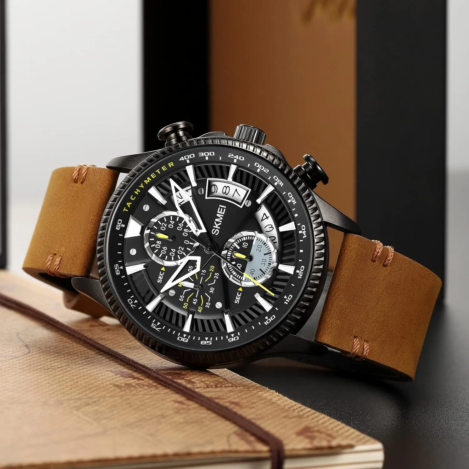 Business Leisure Wrist Watch Stopwatch Genuine Leather Strap FANMIS liberation unemployment graze sheath cult Men's Fashion Analog Quartz Watch Military Sport Waterproof Chronograph Multifunctional 