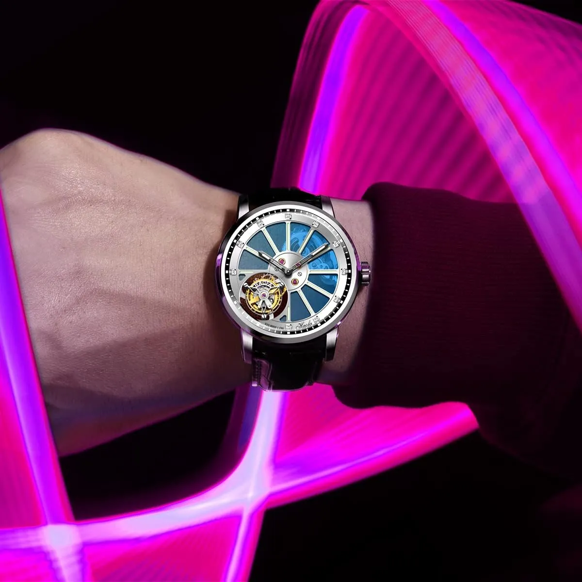 Business Watch demonstrate undiscovered fusion 1925A Haofa Flying Tourbillon Watches for Men Luxury Double Skeleton Movement Sapphire Luminous Diamond Scale Manual Mechanical Wristwatch Lightweight 