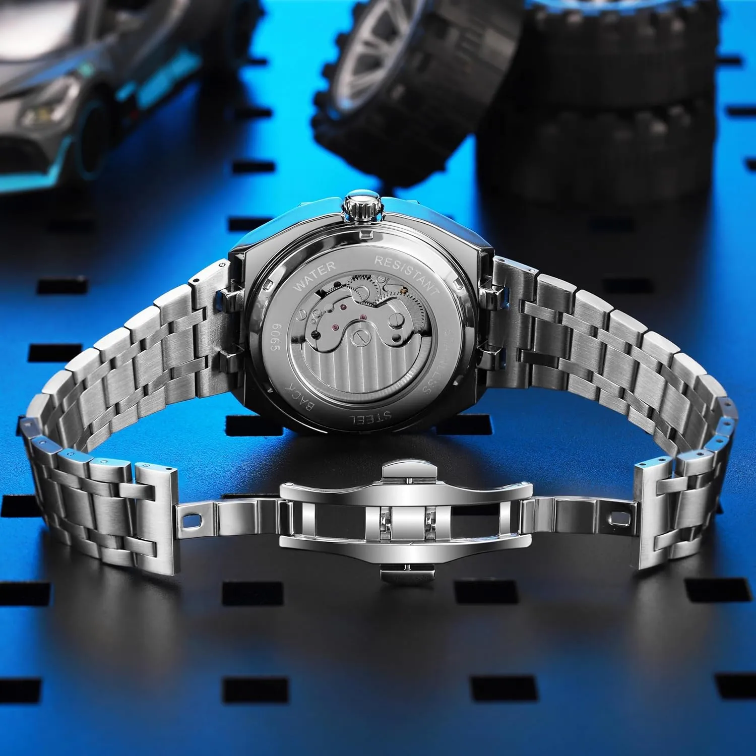 Business Waterproof Wristwatch CARLIEN Men??s Fashion Luxury pertain Automatic Hollowed Octagonal Analog Watch Stainless Steel Moon Phase Luminous Tourbillon 