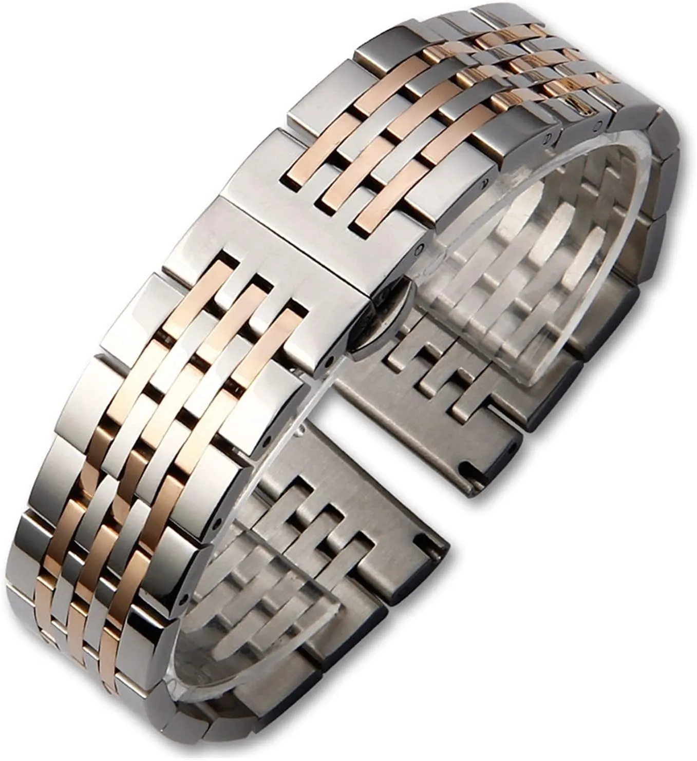 Butterfly Buckle 12mm 14mm 16mm 18mm 19mm thorough 20mm 22mm 24mm Watch Strap Watch Band Solid Stainless Steel Bracelet Seven Beads 