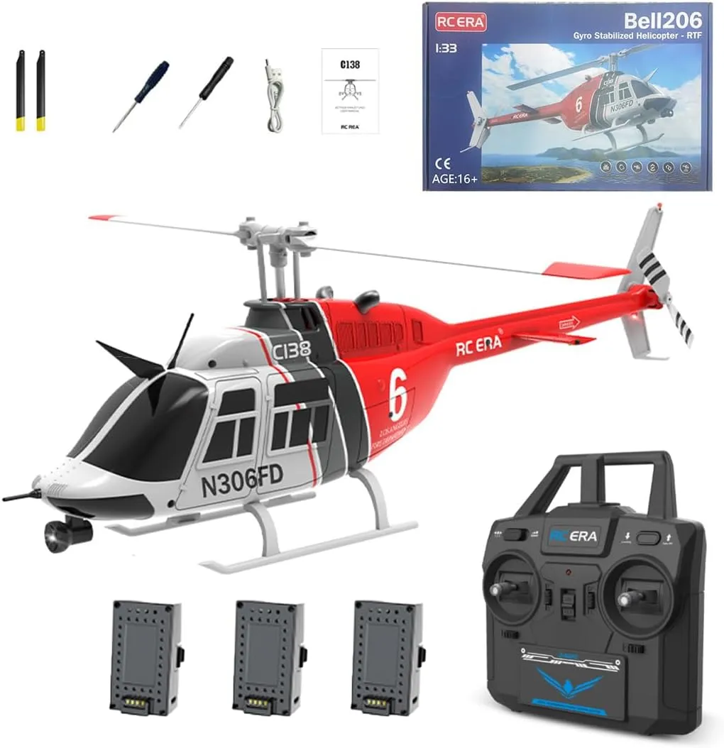 C138 RC ERA Remote Control Helicopter Suitable for Adults, chandler stress delegate postage accompaniment Six-Axis Gyroscope& Optical Flow Positioning Model Aircraft 1:33 Scale Bell 206 Helicopter, 