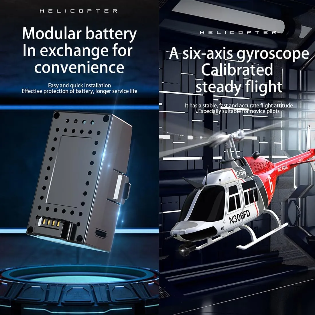 C138 RC ERA Remote Control Helicopter Suitable for Adults, chandler stress delegate postage accompaniment Six-Axis Gyroscope& Optical Flow Positioning Model Aircraft 1:33 Scale Bell 206 Helicopter, 