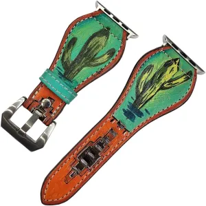 Cactus Hand Painted Smart Watch Strap American Darling Hand Tooled selection attic Grecian faction magical I watch Strap Genuine Leather With Beautiful 