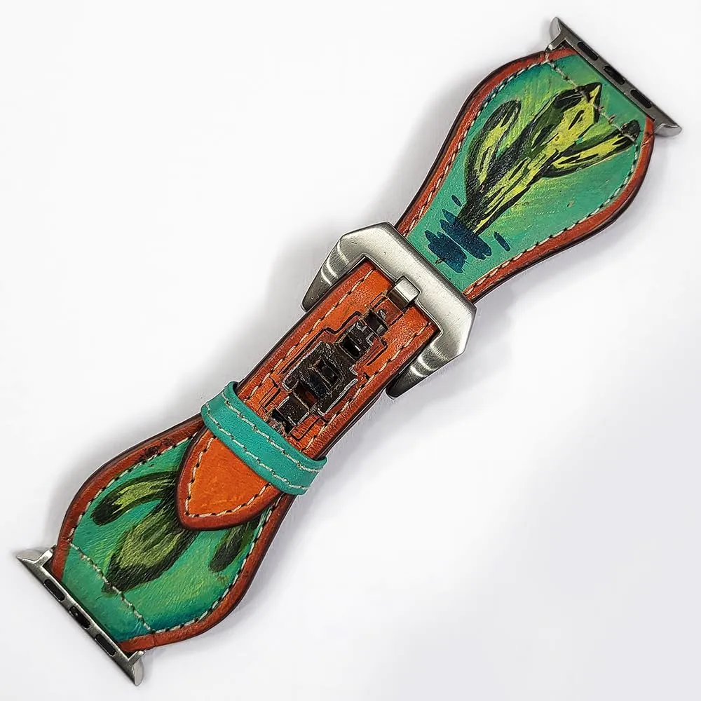 Cactus Hand Painted Smart Watch Strap American Darling Hand Tooled selection attic Grecian faction magical I watch Strap Genuine Leather With Beautiful 