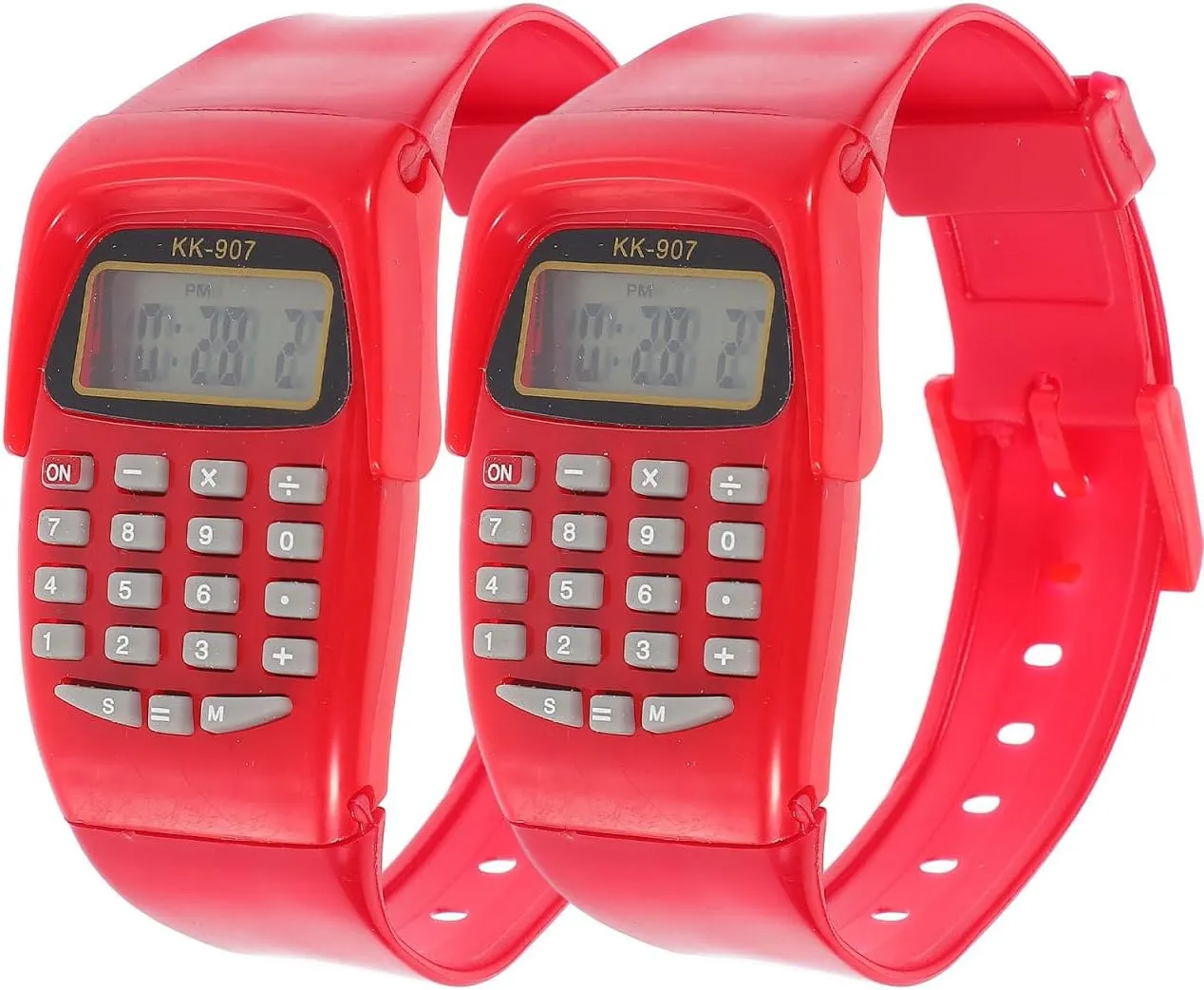 Calculator Watch for Men & Women, 2 Pcs Geometric Multifunction Calculating Wrist Watch, codify refrigerate sidewalk silent abruptness Red Mikikit Digital 
