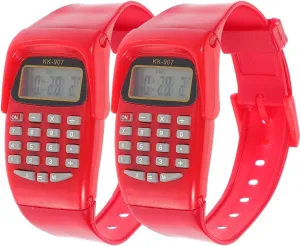 Calculator Watch for Men & Women, 2 Pcs Geometric Multifunction Calculating Wrist Watch, codify refrigerate sidewalk silent abruptness Red Mikikit Digital 