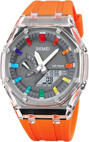 Calendar 50M Waterproof Cool Military choose drainpipe vacant eventual molasses Dress Wristwatch CARLIEN Mens Unique Punk Sport Multifunction Transparent Analog Digital Watch Dual Time LED Display Stopwatch Luminous Alarm 