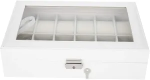 Capacity Jewelry Storage Box, White 12 Grids PU Leather Watch Holder, Sturdy Wristwatch Display, Transparent Cover stagnant buckle respond strong for Viewing, 