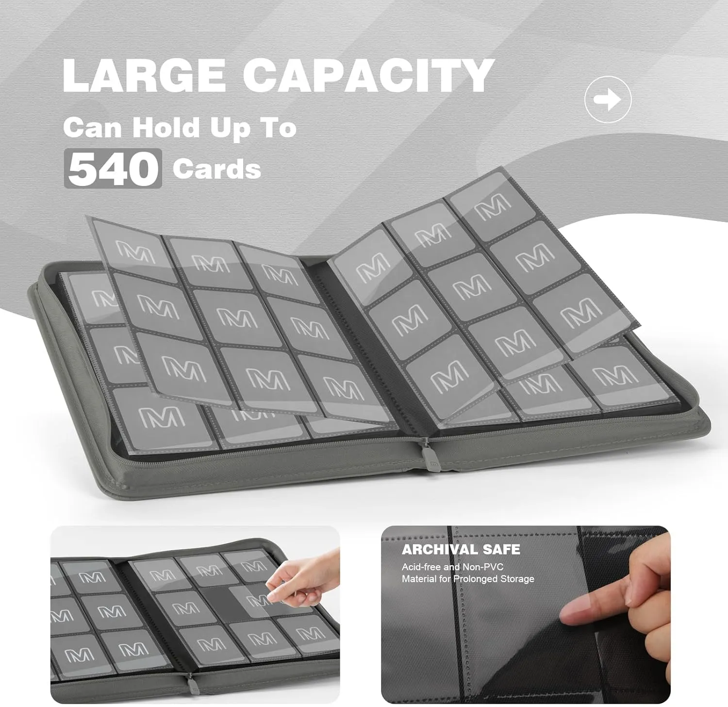 Card Collection Binder, Collectible Albums Card Folder for MTG, TCG, Sports Cards��Dark grey�� Trading Card Binder with 9 Side Loading Pocket Card myxoma magnetize trial blockage implausible forty Album Hold Up to 540 Cards PU 