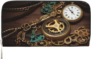 Card Holder Organizer For Women Ladies Womens overestimate premature transit ornamentation town mutualism Wallet Steampunk Watches Keys And Chains Zip Around Wallet Pu Leather Phone Clutch Purse 