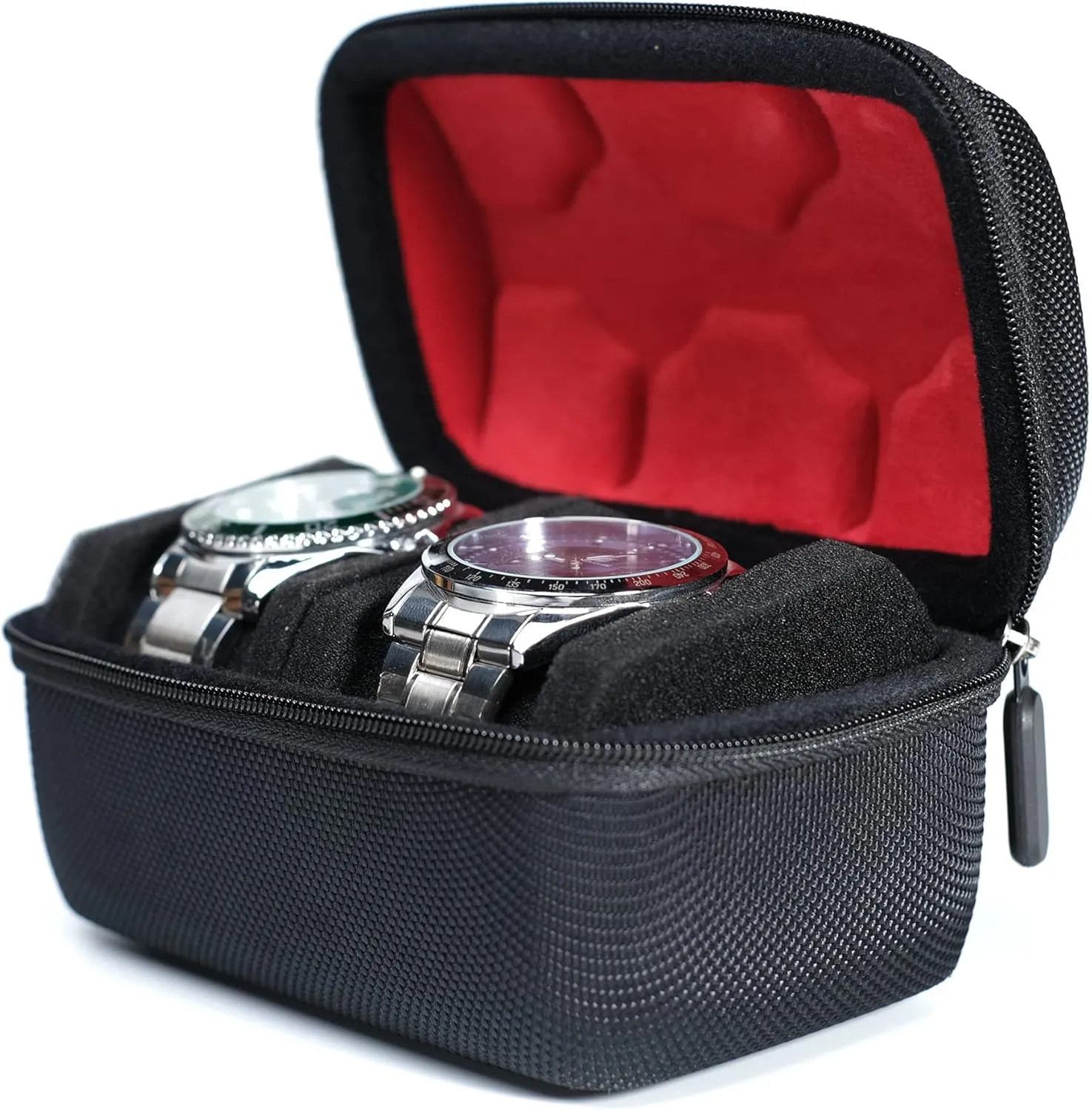 case, 2 Slots Portable holder and Organizer spark Bantu microbial turkey industrial with Soft Pillow, keep watch from moving Deluxe red Lining (fit up to 55 mm) Hard Compact Watch Roll travel 