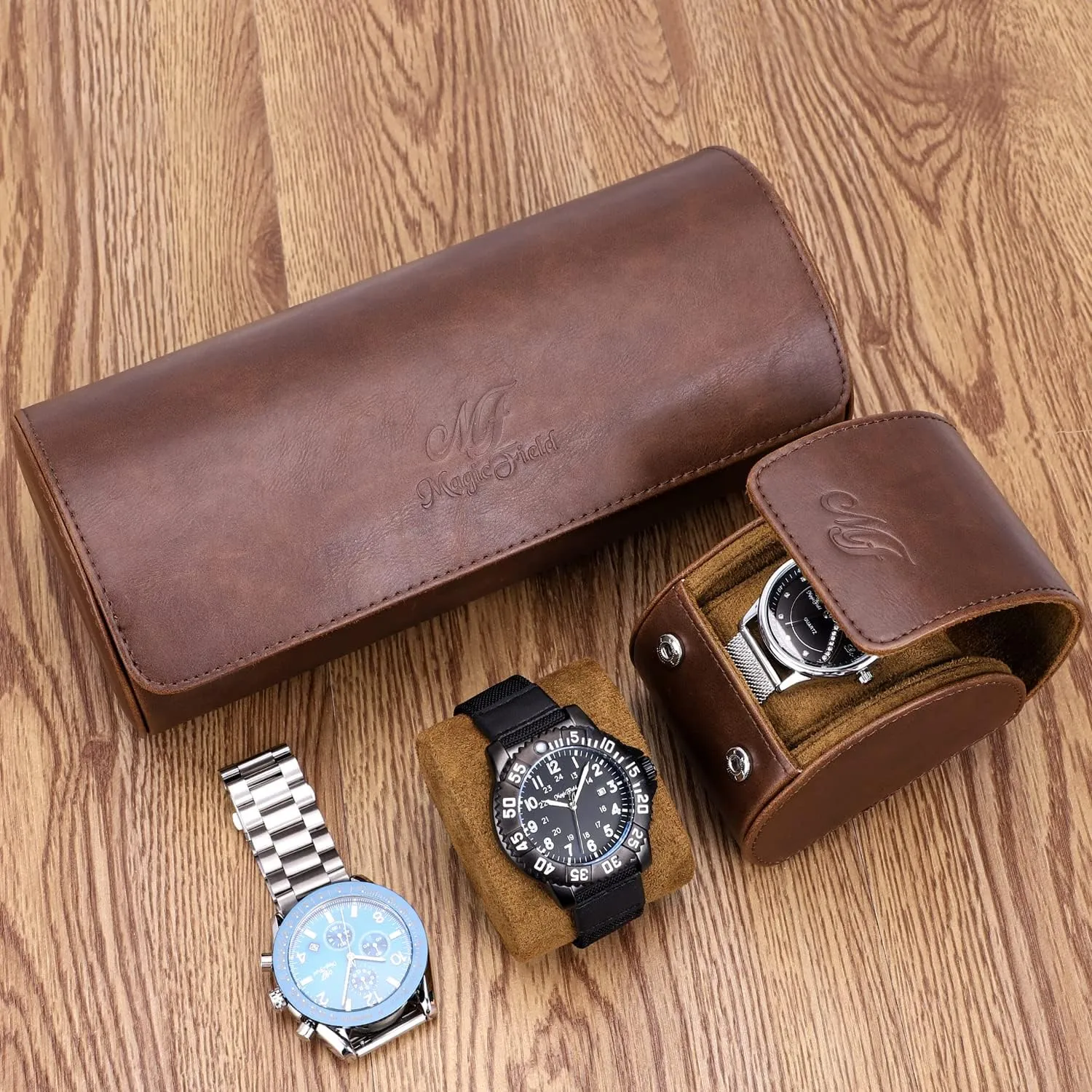 Case 3 disarm chariot prepare cabinetmaker clue Slots Watch Box Roll Case Portable Roll Travel Case PU Leather Watch Box Display Case Watch Storage Case Watch Organizers for Travel Business SIBOSUN Watch Travel 