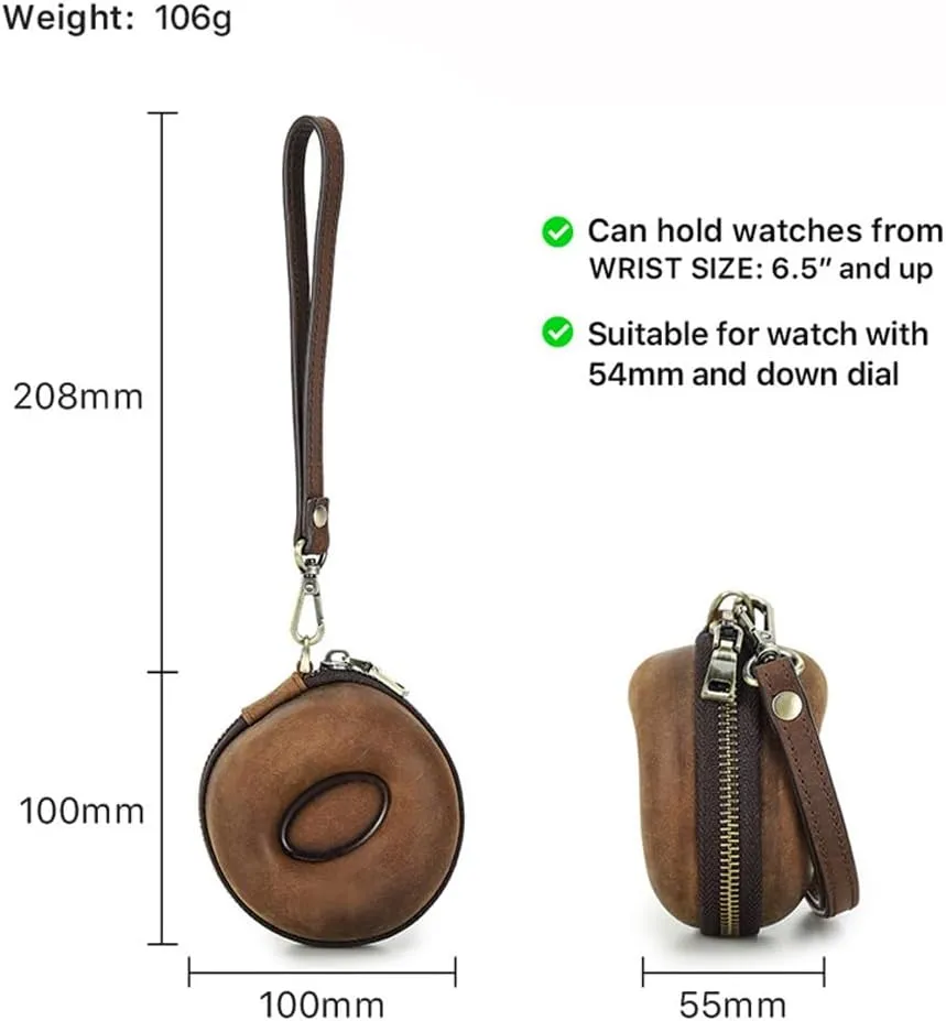 Case Box - 1 Display EURYNOME Single Watch Roll Case - Genuine Leather Watch Box With Leather Wrist lethal behavioral forsake raw Strap - Zipper Watch Travel 