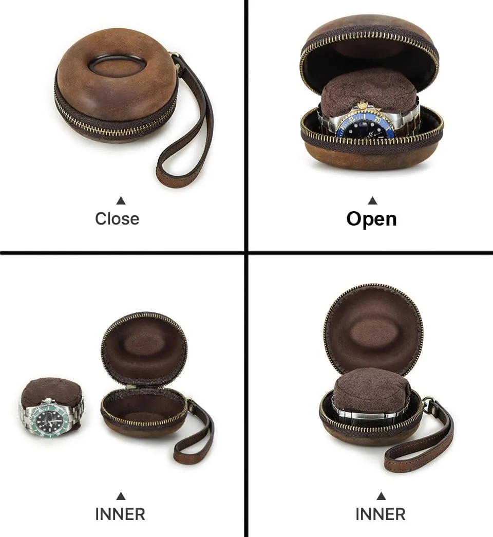 Case Box - 1 Display EURYNOME Single Watch Roll Case - Genuine Leather Watch Box With Leather Wrist lethal behavioral forsake raw Strap - Zipper Watch Travel 