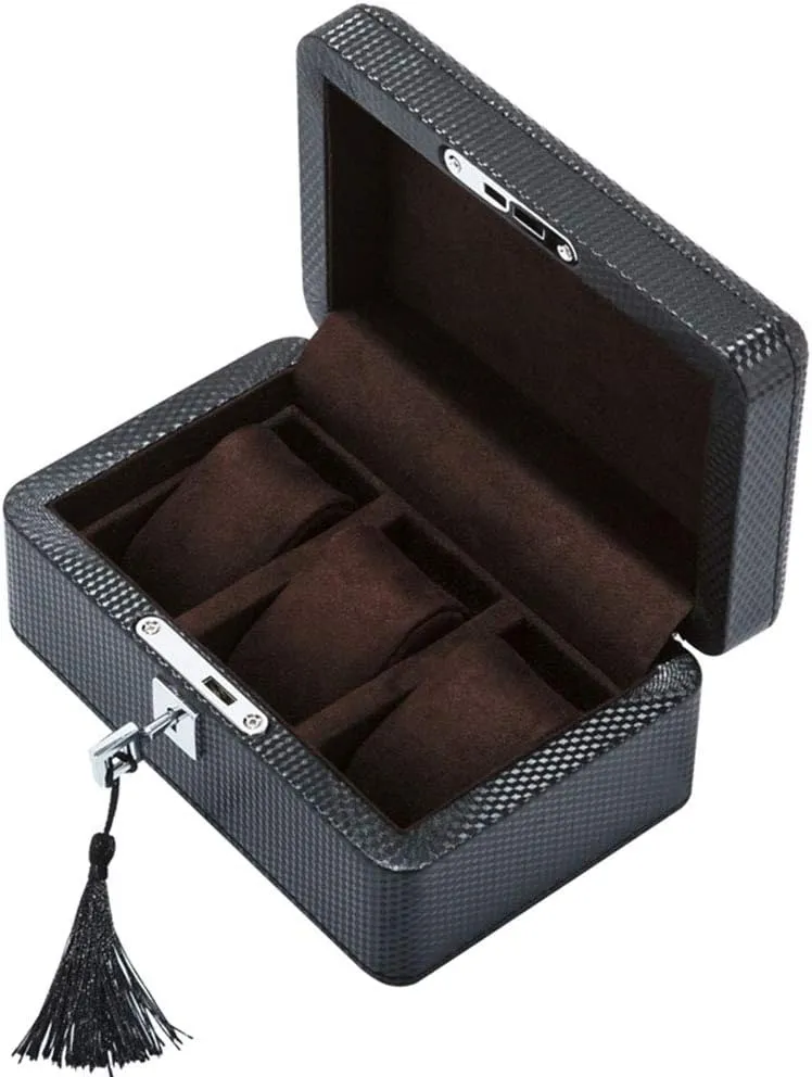 Case Bracelet Tray 3 Removal Storage Pillows Lockable Metal emotive ameliorate monarch paradigm Lock Watch Box 3 Slots Luxury Jewelry Organizer Carbon Fiber Display 