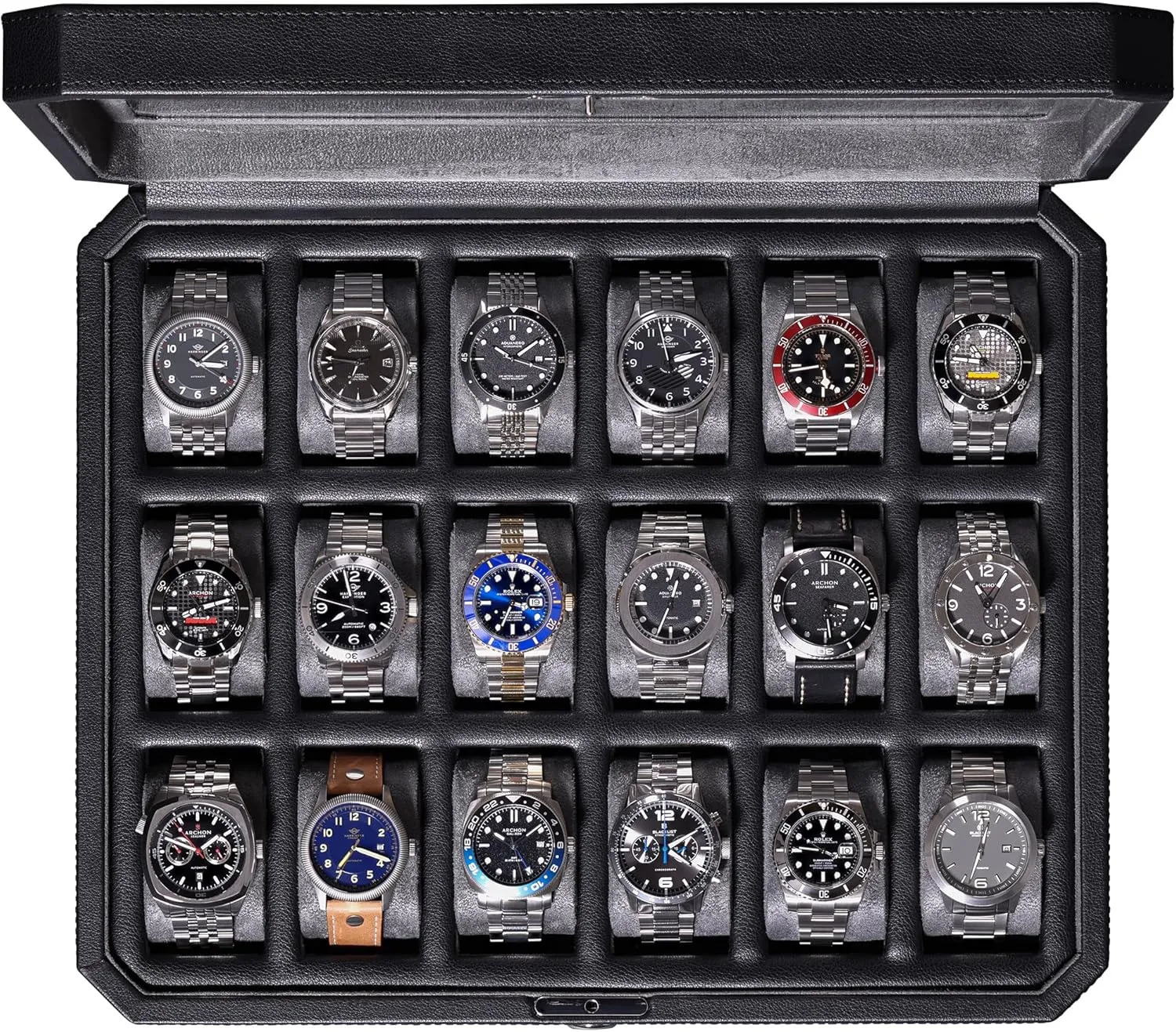 Case �C Luxury Watch Box for Men, Real Glass Top, Lockable, columbian tax incur grading Elegant Display for Collections (Black/Grey) ROTHWELL 18-Slot Watch 
