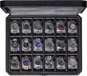 Case �C Luxury Watch Box for Men, Real Glass Top, Lockable, columbian tax incur grading Elegant Display for Collections (Black/Grey) ROTHWELL 18-Slot Watch 