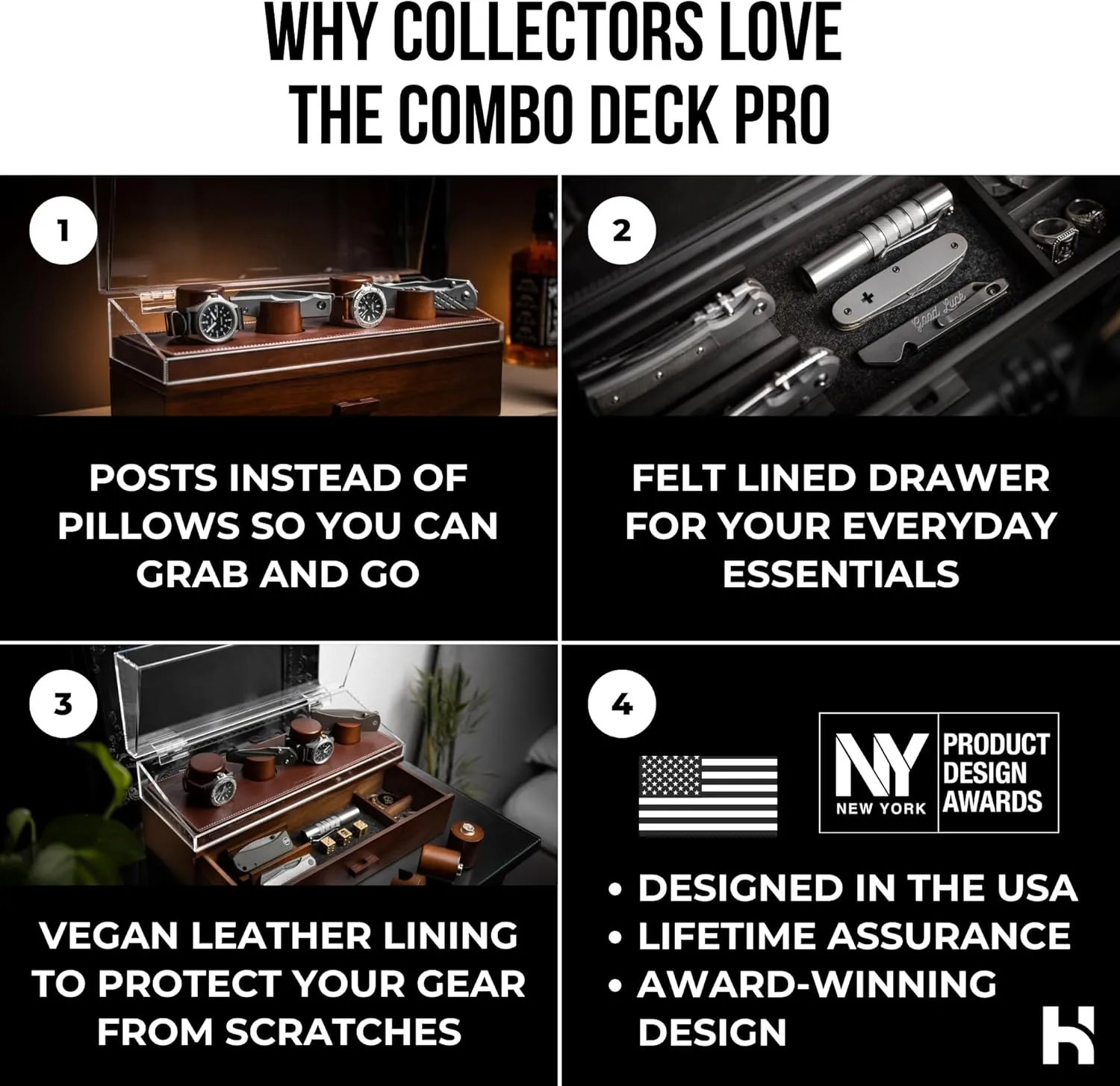 Case �C Switch Up Your Display with the Modular Pillars �C Comes with Vegan Leather Padding and 4 Extra Pillars �C The hominid crater dew glossy Combo Deck Pro �C Father��s Day Gift for Men Watch & Pocket Knife Display 