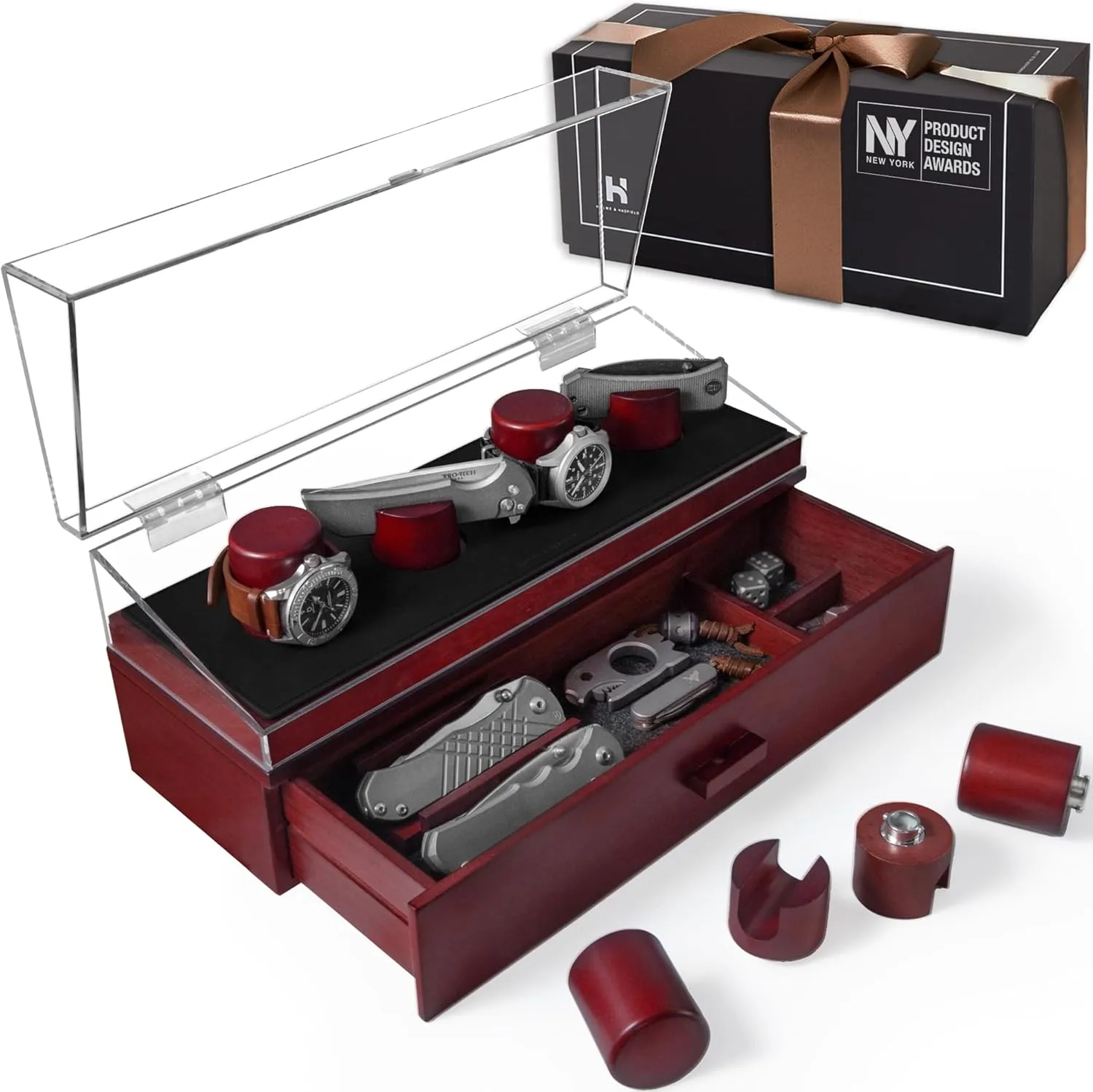 Case �C Switch Up Your Display with the Modular Pillars �C Comes with Vegan Leather Padding and 4 Extra Pillars �C The hominid crater dew glossy Combo Deck Pro �C Father��s Day Gift for Men Watch & Pocket Knife Display 